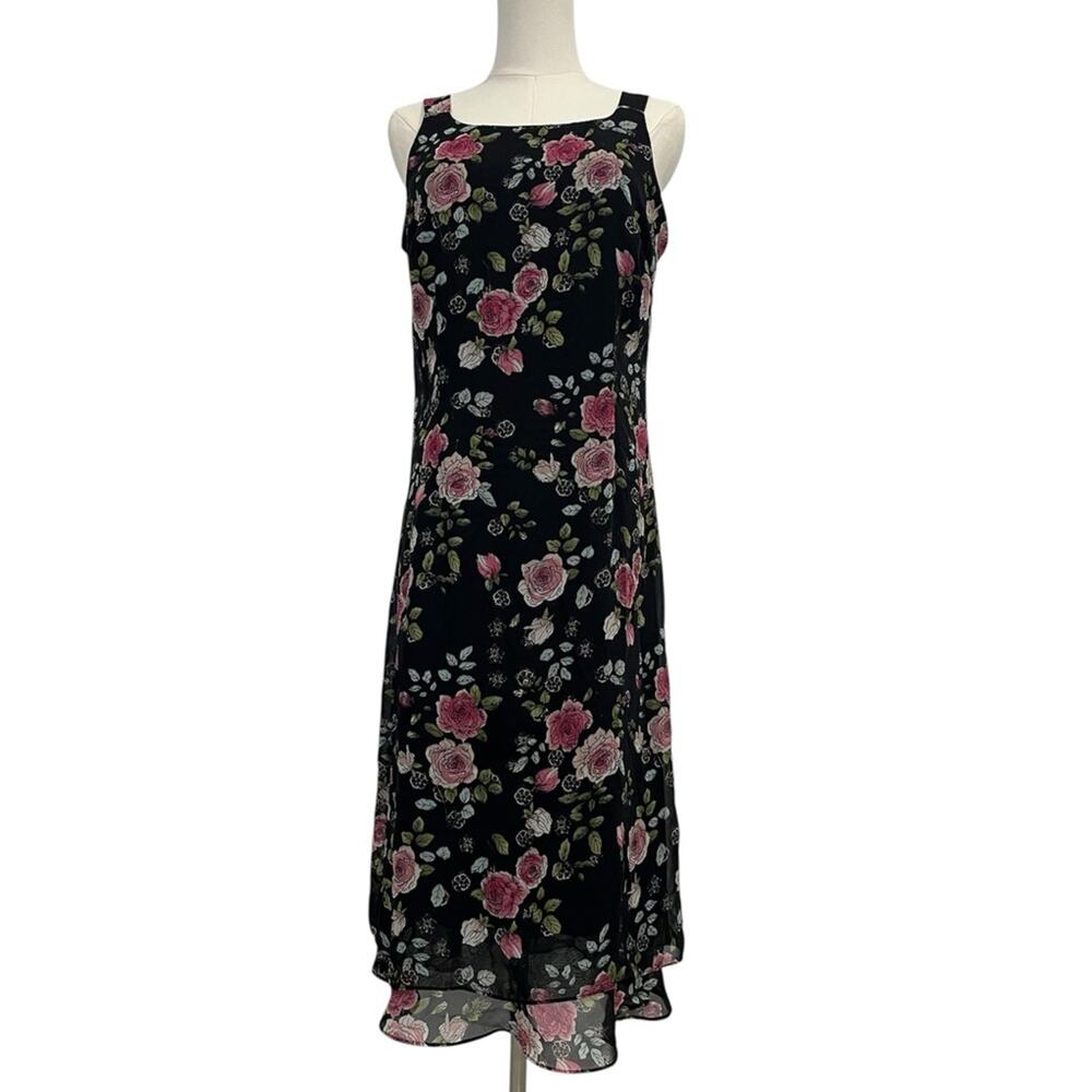 Mary McFadden‎ Vintage Dark Romance Floral Midi Dress 10 Whimsigoth Fairy Grunge